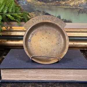 Vintage Brass CHANGE Dish Counter Tray Ashtray Patina Man Cave Bar Decor 4.5"